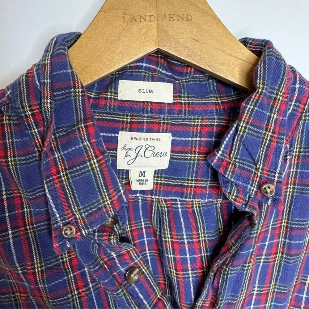 J. Crew Slim Blue Plaid Button Down Cotton Shirt Size Medium